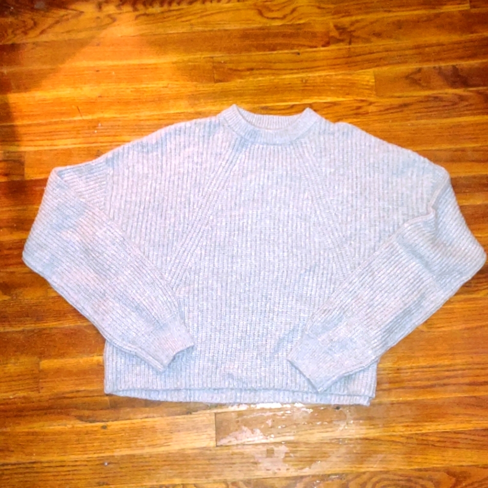 BP Womens Sweater Grey Heather Size Medium Rib Knit Crop Crewneck